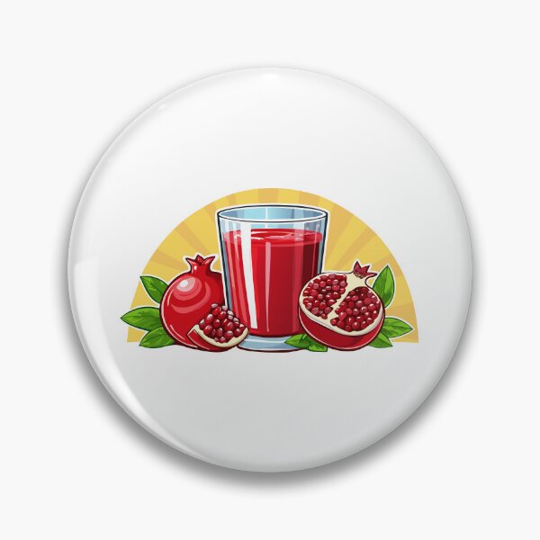Item preview, A glass of vibrant pomegranate juice alongside a halved fruit, Refreshing pomegranate juice with slices and seeds arranged beautifully around it, (Punica granatum) designed and sold by Danler.