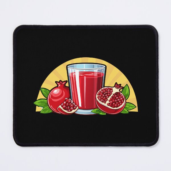 Item preview, A glass of vibrant pomegranate juice alongside a halved fruit, Refreshing pomegranate juice with slices and seeds arranged beautifully around it, (Punica granatum) designed and sold by Danler.