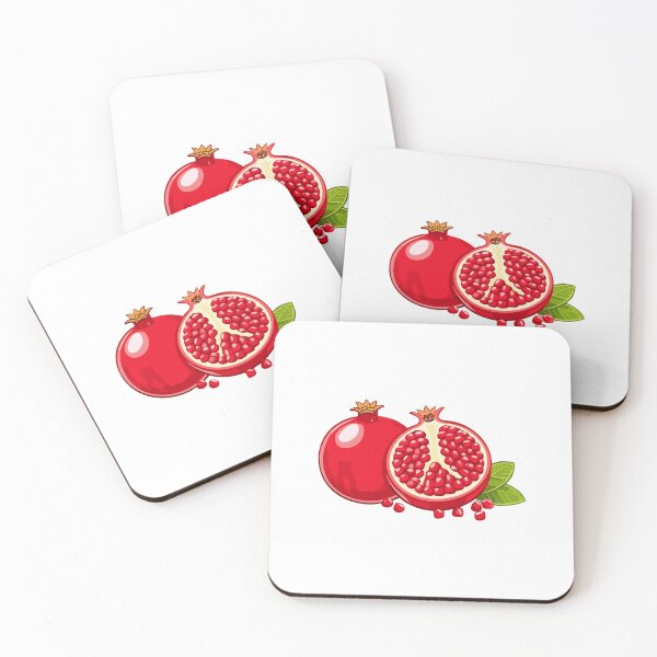 Item preview, A whole and halved ripe pomegranate with seeds scattered nearby, Pomegranate fruit with red seeds and cross section vector illustration of fresh ripe pomegranate halves, (Punica granatum) designed and sold by Danler.
