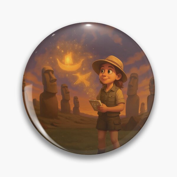Item preview, Cute Cartoon Explorer on Easter Island – Alien Ships Fantasy Art designed and sold by designs_by_s2.