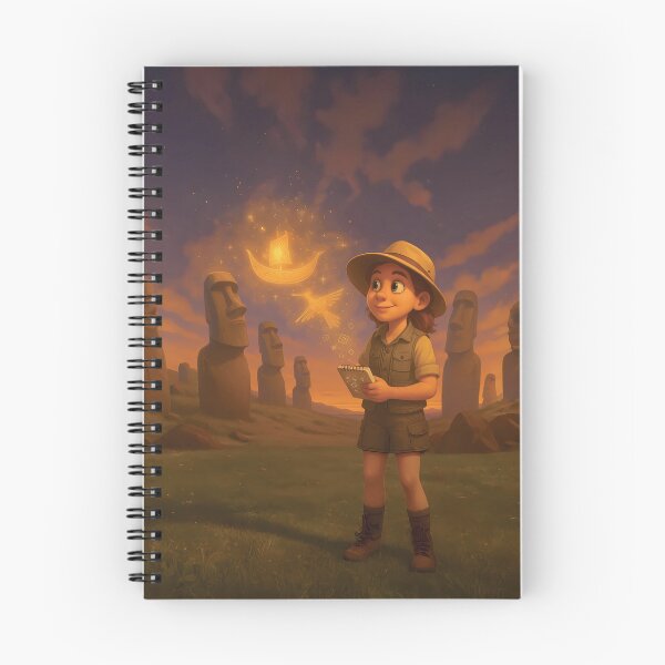 Item preview, Cute Cartoon Explorer on Easter Island – Alien Ships Fantasy Art designed and sold by designs_by_s2.