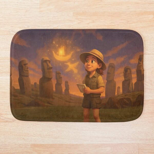 Item preview, Cute Cartoon Explorer on Easter Island – Alien Ships Fantasy Art designed and sold by designs_by_s2.