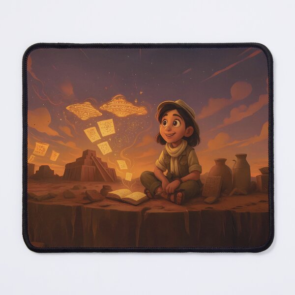 Item preview, Cute Cartoon Explorer at a Sumerian Ziggurat – Ancient Alien Dreamscape designed and sold by designs_by_s2.