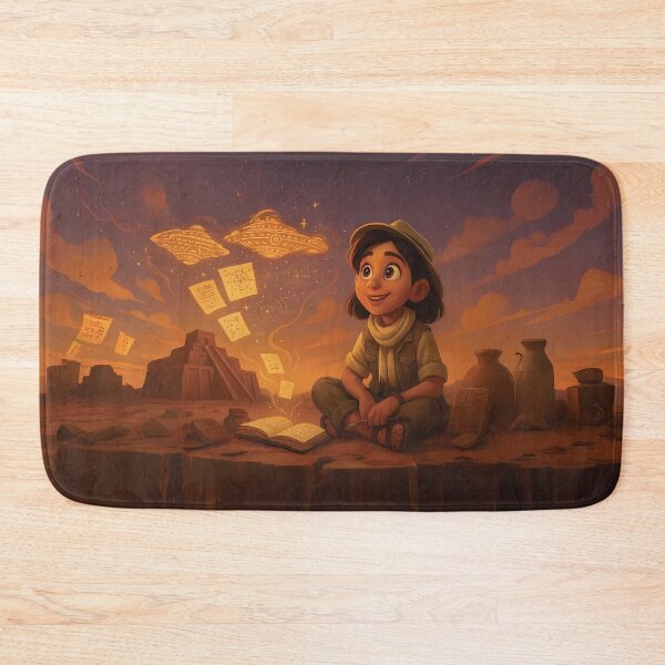 Item preview, Cute Cartoon Explorer at a Sumerian Ziggurat – Ancient Alien Dreamscape designed and sold by designs_by_s2.