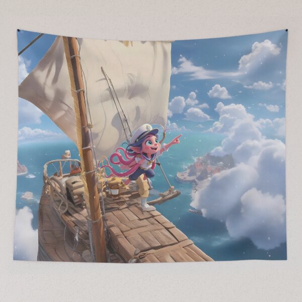 Item preview, Skybound Girl Kraken on a Flying Ship – Cartoon Art designed and sold by designs_by_s2.