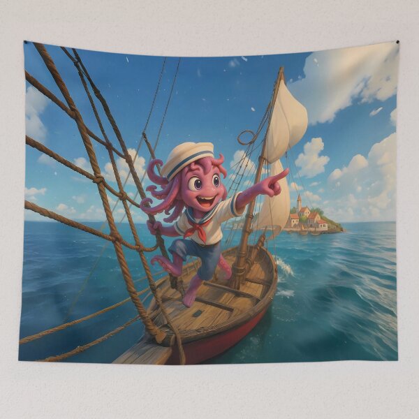 Item preview, Adventurous Boy Kraken Sailing the Seas – Cute Fantasy Cartoon Art designed and sold by designs_by_s2.