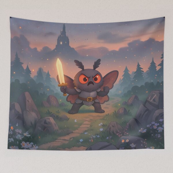 Item preview, Cute Cartoon Mothman – Whimsical Knight Cryptid in Fantasy Battle designed and sold by designs_by_s2.