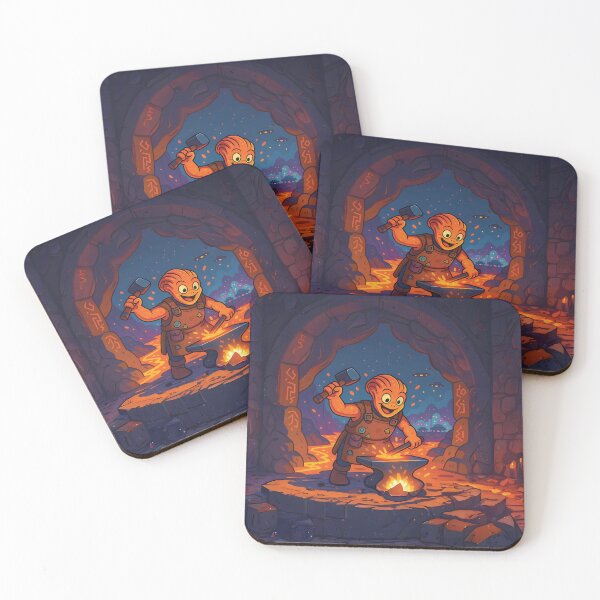 Item preview, Cheerful Alien Blacksmith – Cartoon Lava Forge Scene designed and sold by designs_by_s2.