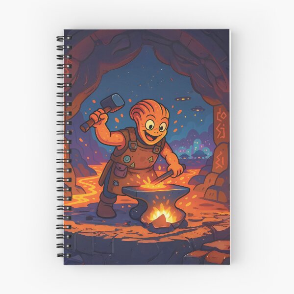 Item preview, Cheerful Alien Blacksmith – Cartoon Lava Forge Scene designed and sold by designs_by_s2.