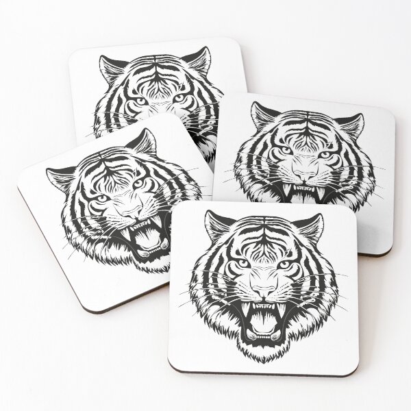 Item preview, Black and white wild animal tiger head face mascot design vector illustration, (Panthera tigris) big cat jungle animal designed and sold by Danler.