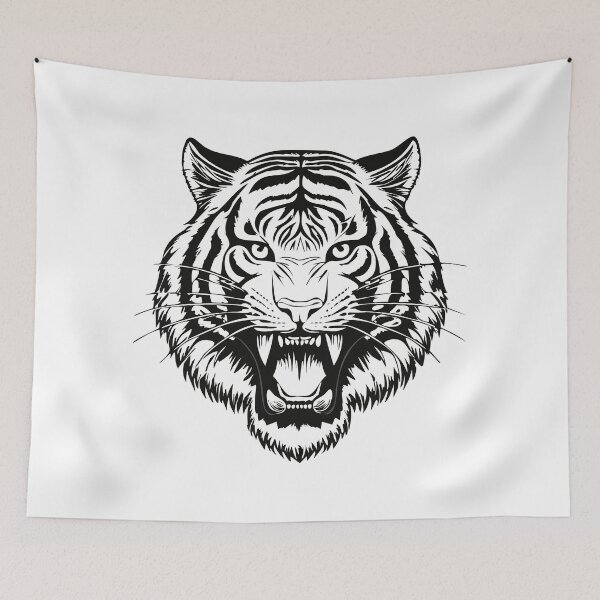 Item preview, Black and white wild animal tiger head face mascot design vector illustration, (Panthera tigris) big cat jungle animal designed and sold by Danler.
