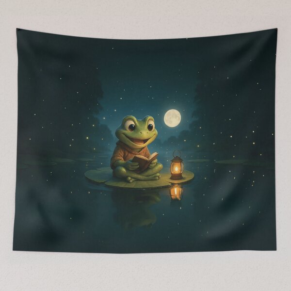 Item preview, Loveland Frogman Reading on a Lilypad – Cozy Fantasy Night designed and sold by designs_by_s2.