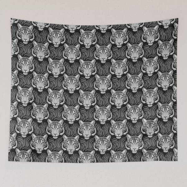 Item preview, Black and white seamless pattern with tiger skin, Seamless tiger stripe pattern, Wild animal tiger head face mascot design vector illustration, (Panthera tigris) big cat jungle animal designed and sold by Danler.