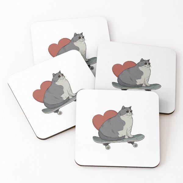 Item preview, Chill Chonky Cat on Skateboard – Cool Grey Kitty with Heart Vibes designed and sold by Kreacraft.
