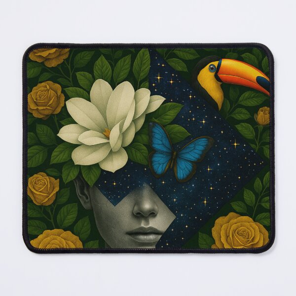 Item preview, Nature Frequency – Spiritual Jungle Soul Art with Toucan, Butterfly and Golden Roses   designed and sold by AATGShop.