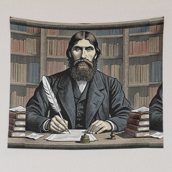 Item preview, Grigori Rasputin portrait Vintage woodcut style designed and sold by Vintage Designs +.