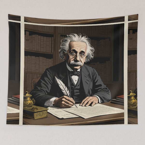 Item preview, Albert Einstein portrait Vintage woodcut style designed and sold by Vintage Designs +.