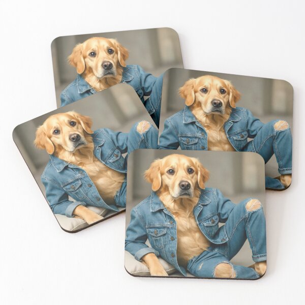 Item preview, Golden Retriever Posing In a Blue Jean Outfit designed and sold by Maria Dryfhout.