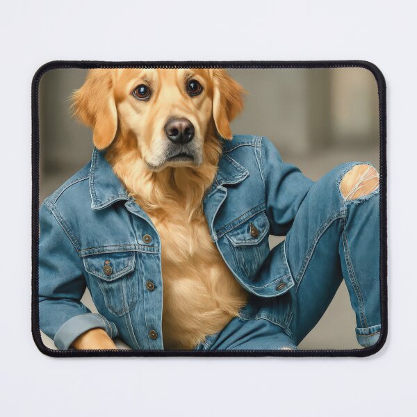 Item preview, Golden Retriever Posing In a Blue Jean Outfit designed and sold by Maria Dryfhout.