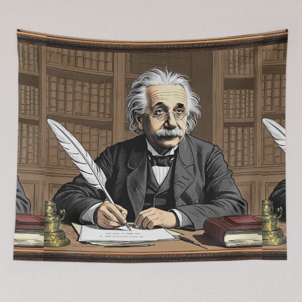 Item preview, Albert Einstein portrait Vintage woodcut style designed and sold by Vintage Designs +.