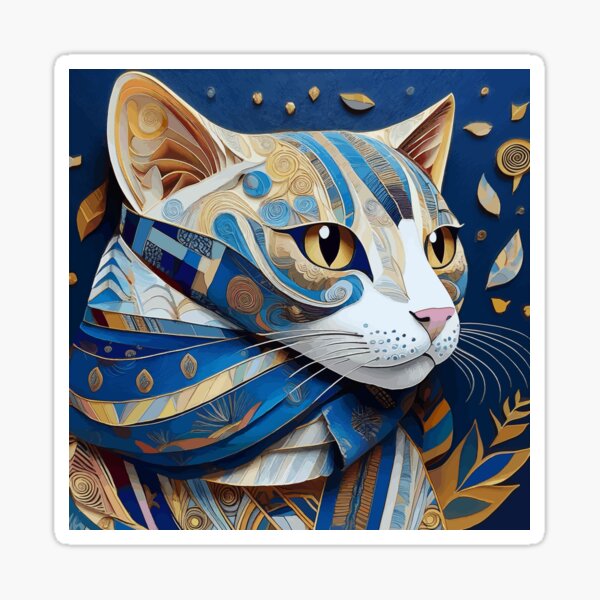 Aperçu de l'œuvre Le chat de Klimt en bleu et or créée et vendue par Vicky Brago-Mitchell®.