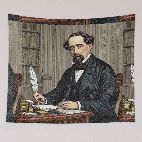 Item preview, Charles Dickens portrait Vintage woodcut style designed and sold by Vintage Designs +.