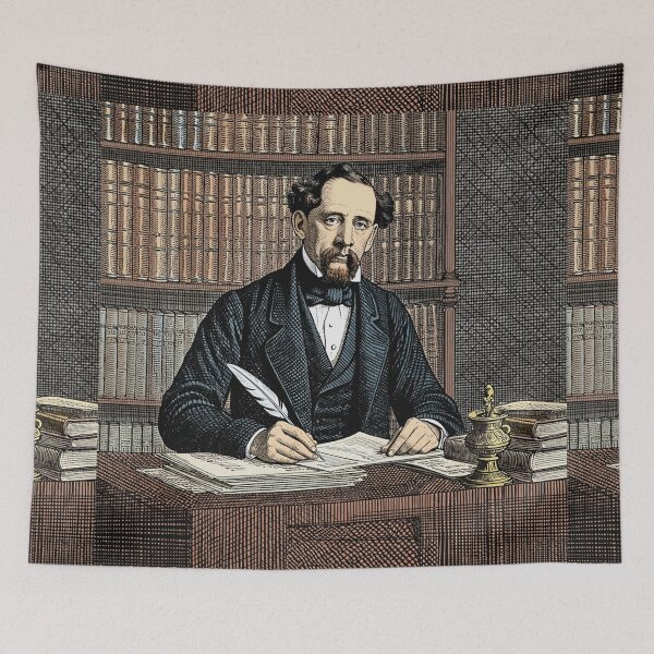 Item preview, Charles Dickens portrait Vintage woodcut style designed and sold by Vintage Designs +.