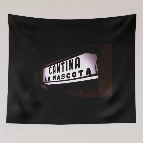Item preview, Cantina La Mascota Vintage black and white neon sign silhouette on black background designed and sold by Charles Harker.