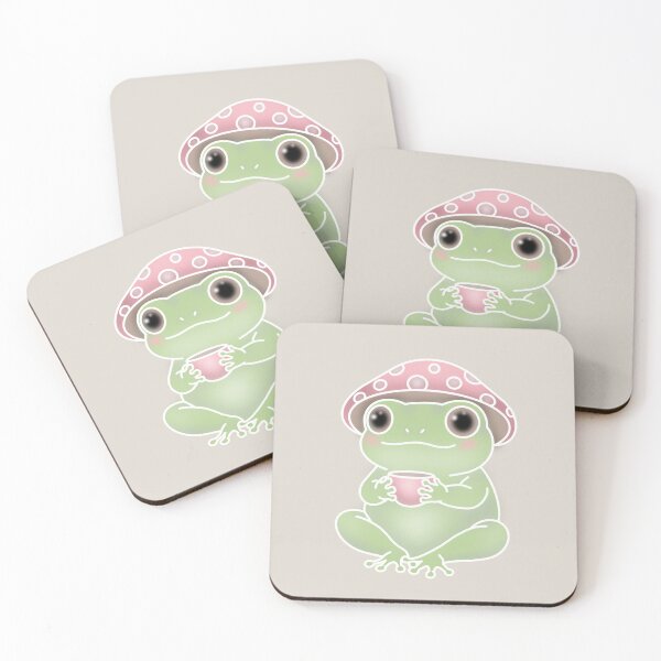Item preview, Kawaii Frog Sipping Tea With Mushroom Hat designed and sold by Charlotte Paints.