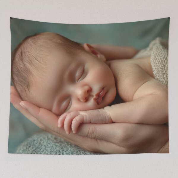 Item preview, Newborn peacefully sleeping in hands designed and sold by anytka.