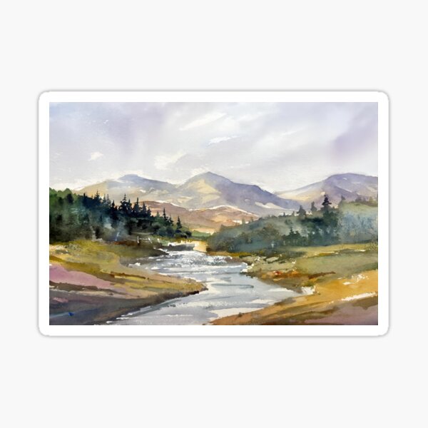 Item preview, Distant Mountains Scene In Watercolors designed and sold by Oldetimemercan.