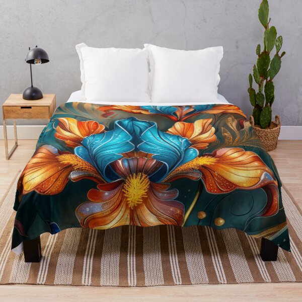 Artikelvorschau, Blaugrüne und orange Iris Fantasy Blumenkunst entworfen und verkauft von MargaretWiktor.