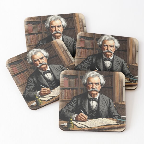 Item preview, Mark Twain vintage etching style portrait art designed and sold by Vintage Designs +.