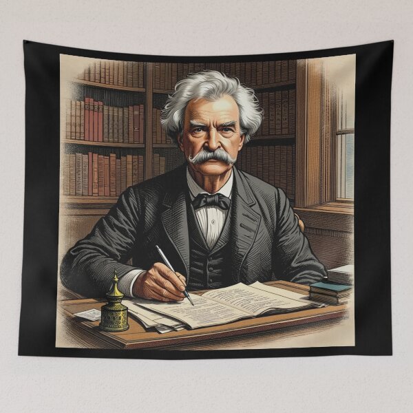 Item preview, Mark Twain vintage etching style portrait art designed and sold by Vintage Designs +.