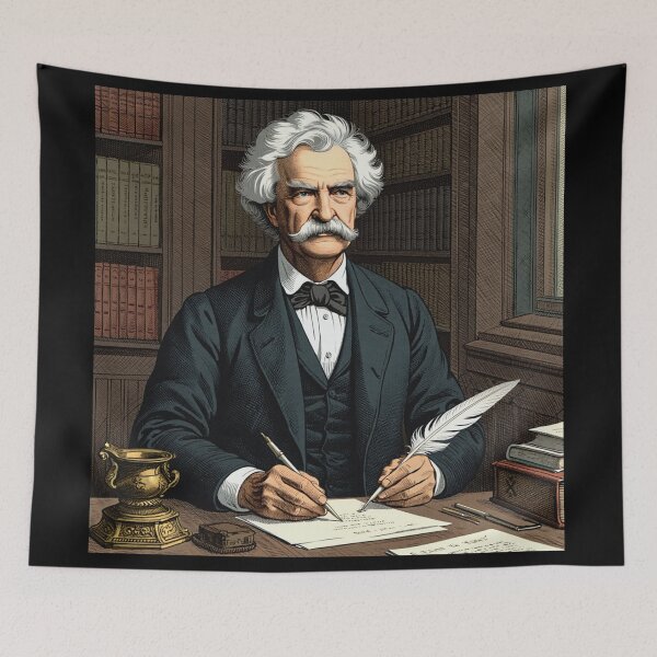 Item preview, Mark Twain vintage etching style portrait art designed and sold by Vintage Designs +.