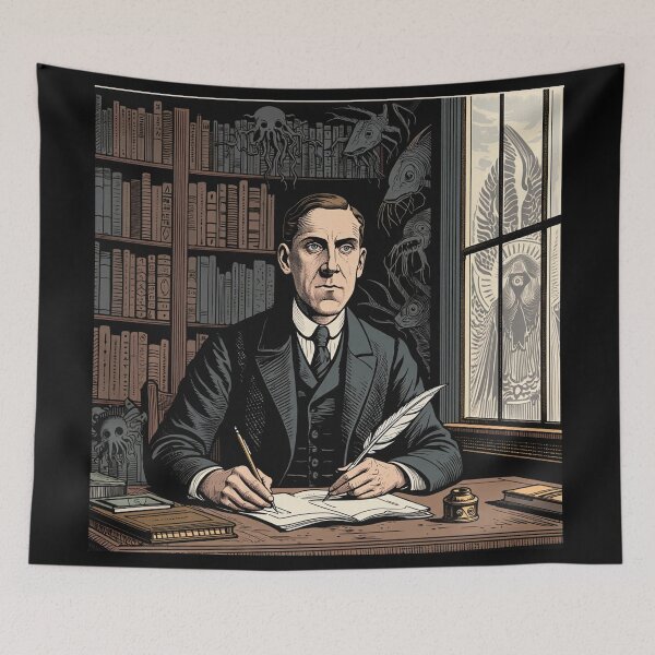 Item preview, H.P Lovecraft vintage etching style portrait art designed and sold by Vintage Designs +.