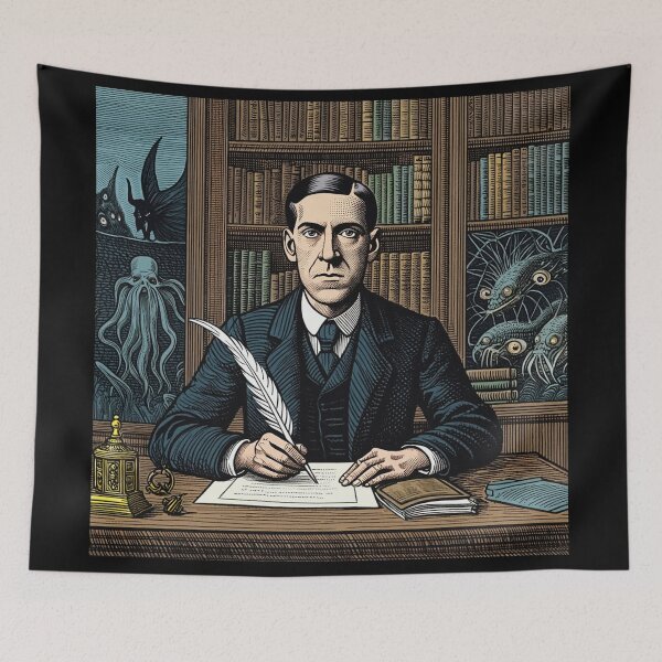 Item preview, H.P Lovecraft vintage etching style portrait art designed and sold by Vintage Designs +.