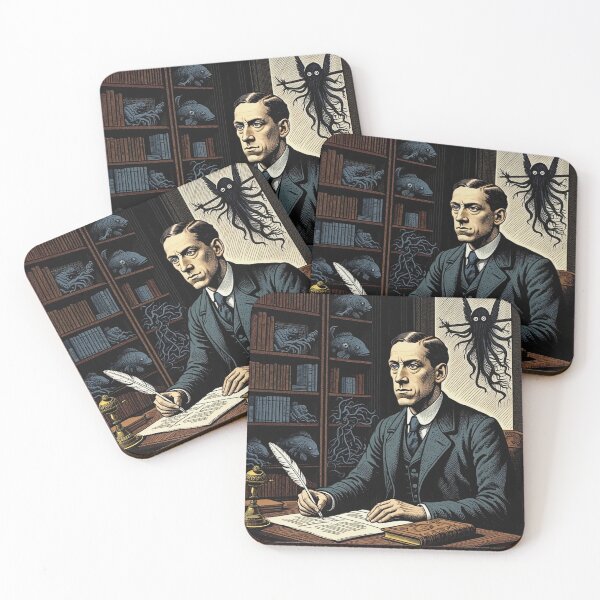Item preview,  H.P Lovecraft vintage etching style portrait art designed and sold by Vintage Designs +.