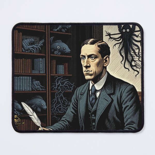 Item preview, H.P Lovecraft vintage etching style portrait art designed and sold by Vintage Designs +.