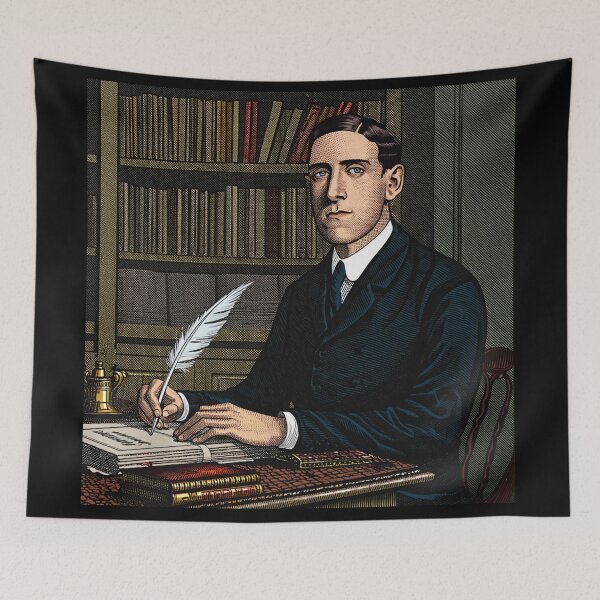 Item preview,  H.P Lovecraft vintage etching style portrait art designed and sold by Vintage Designs +.