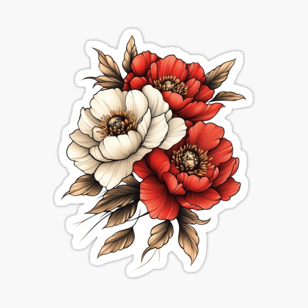 Item preview, Red and white peonies designed and sold by MendaciousMina.