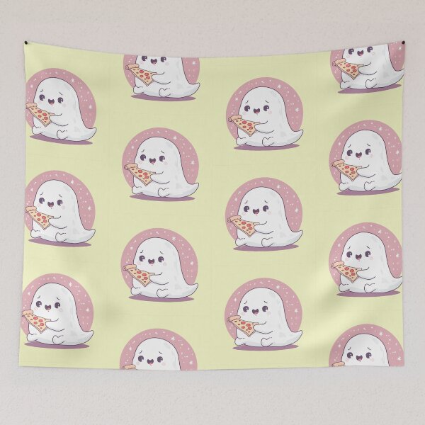 Item preview, Kawaii Ghost Eating Pizza – Cute Pastel Halloween Shirt designed and sold by VectiveLab.