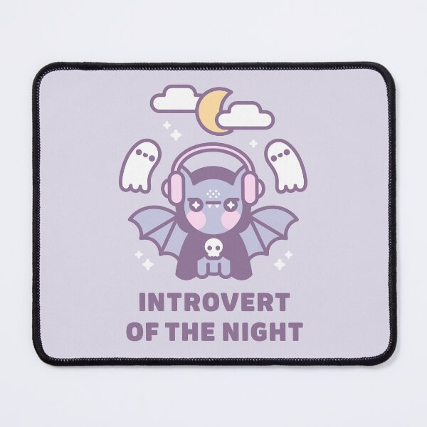 Item preview, Introvert of the Night – Cute Kawaii Bat with Headphones and Ghosts designed and sold by musingtreeart.