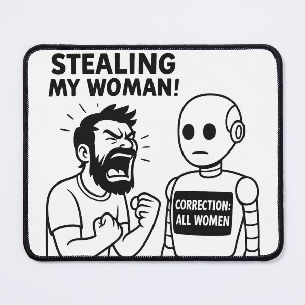 Item preview, AI is Stealing My Woman – Funny Robot Quote Design designed and sold by Bellassi.