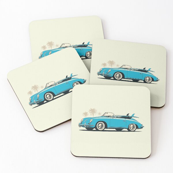 Item preview, Vintage red Porsche 356 beach surf illustration designed and sold by blackdogshop.