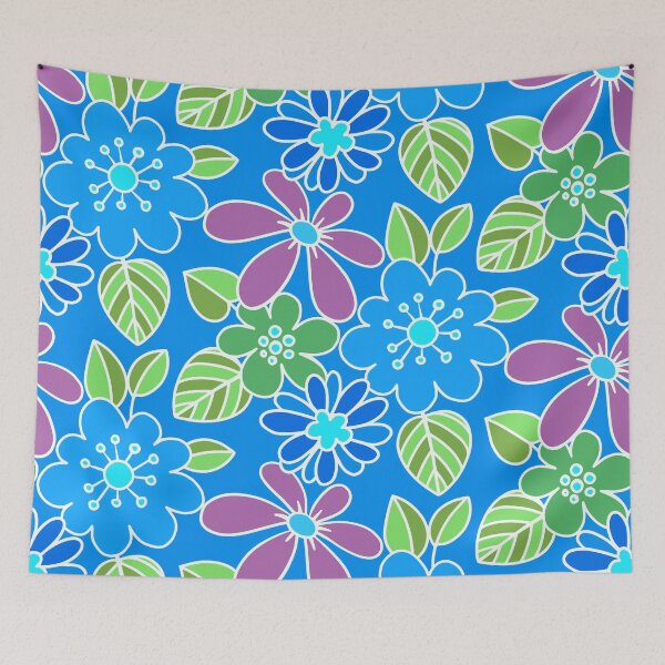Item preview, Retro Blue And Pink Floral Pattern With Leaves designed and sold by DEC02.