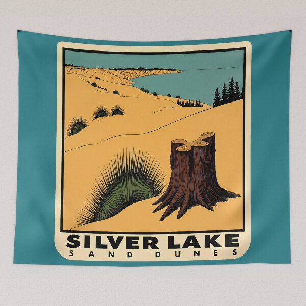 Item preview, Silver Lake Sand Dunes Vintage Travel Decal designed and sold by TheOldMittenIllustrated.
