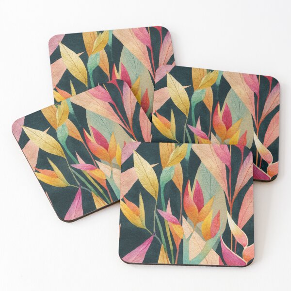 Item preview, Tropical Watercolor Heliconia Leaves on Black – Seamless Pattern designed and sold by dawnleblanc55.