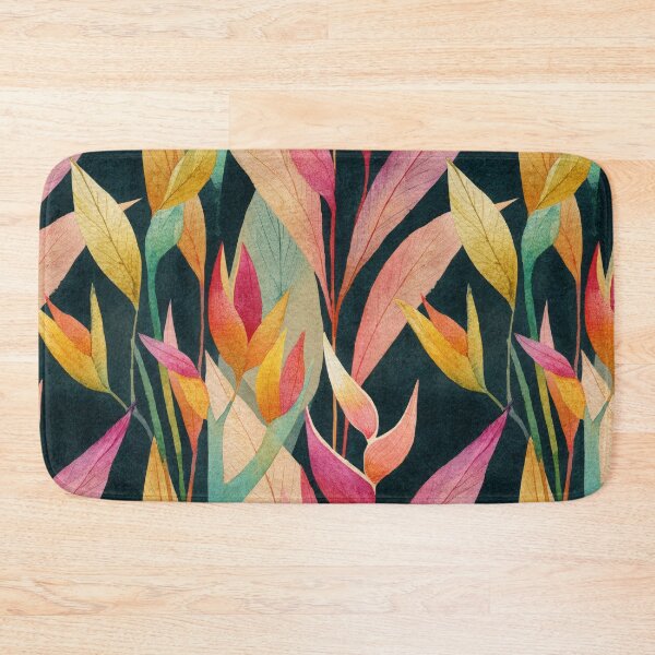 Item preview, Tropical Watercolor Heliconia Leaves on Black – Seamless Pattern designed and sold by dawnleblanc55.