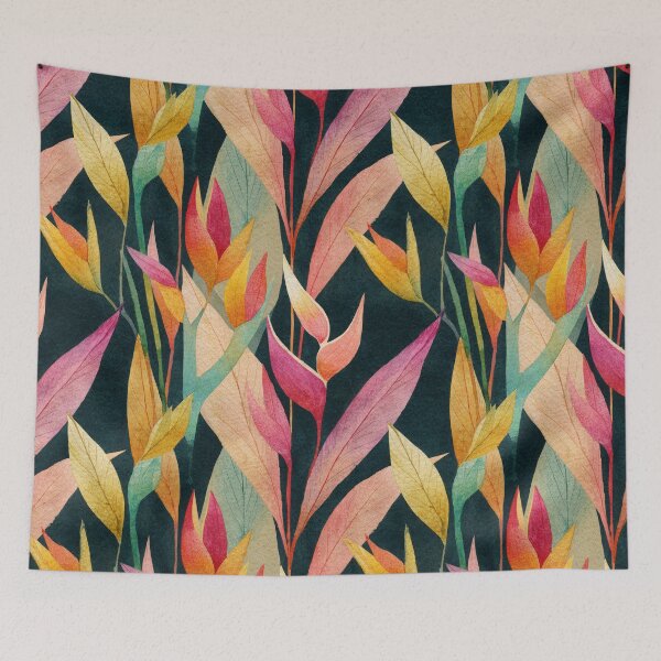 Item preview, Tropical Watercolor Heliconia Leaves on Black – Seamless Pattern designed and sold by dawnleblanc55.